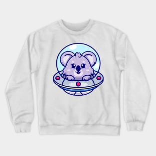 Cute koala flying with spaceship ufo cartoon Crewneck Sweatshirt